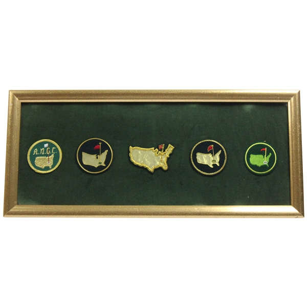 A Seldom Seen Gold Wood Framed Collection Of (5) Different Commemorative  Masters Patches