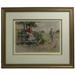 1904 Lady Golfer Smitten By Eros As Man Walks Near Color Print By Lou Mayer, Wood Framed