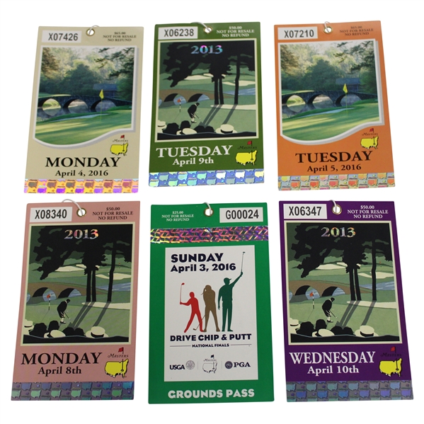 2013 & 2016 Masters Tournament Drive/Chip & Putt, Monday, Tuesday & Wednesday Practice Rd Tickets (6)
