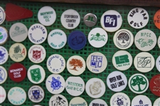 Framed Display of Approximately 175 Ball Markers & Pins - Masters, GHS, Bobby Jones & more