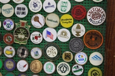 Framed Display of Approximately 175 Ball Markers & Pins - Masters, GHS, Bobby Jones & more