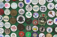 Framed Display of Approximately 175 Ball Markers & Pins - Masters, GHS, Bobby Jones & more