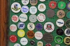 Framed Display of Approximately 175 Ball Markers & Pins - Masters, GHS, Bobby Jones & more