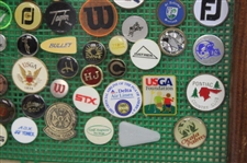 Framed Display of Approximately 175 Ball Markers & Pins - Masters, GHS, Bobby Jones & more