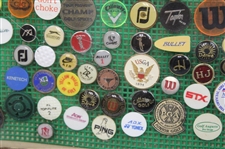 Framed Display of Approximately 175 Ball Markers & Pins - Masters, GHS, Bobby Jones & more