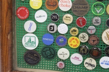 Framed Display of Approximately 175 Ball Markers & Pins - Masters, GHS, Bobby Jones & more