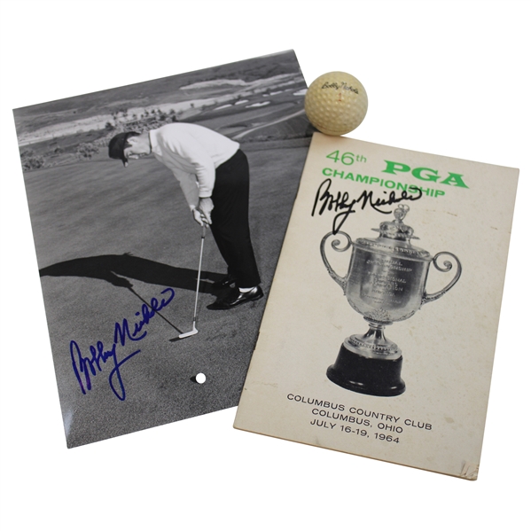 Bobby Nichols Signed 1964 PGA Championship Program, 8x10 Photo & Bobby Nichols Golf Ball JSA ALOA