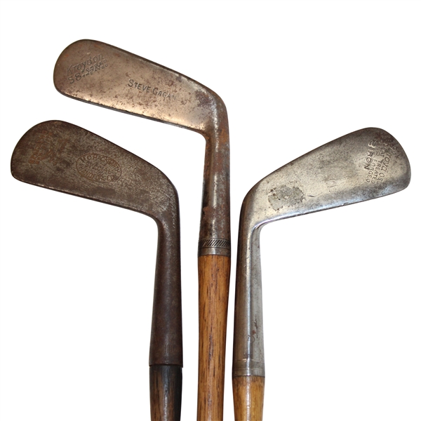 Three (3) Wood Shaft Clubs Spalding H.C. Hackbarth 2 Iron, LH Kroydon Mid Iron & Steve Gagan Kroydon Putter