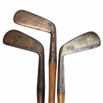 Three (3) Wood Shaft Clubs Spalding H.C. Hackbarth 2 Iron, LH Kroydon Mid Iron & Steve Gagan Kroydon Putter