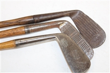 Three (3) Wood Shaft Clubs Spalding H.C. Hackbarth 2 Iron, LH Kroydon Mid Iron & Steve Gagan Kroydon Putter