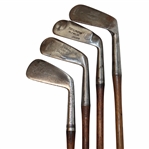 Four (4) Wood Shaft Irons R.M. Thomson Special, Wilson Triumph Jigger, Spalding Mashie Niblick & Kroydon Driving Iron