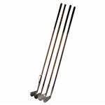Four (4) Wood Shaft Irons R.M. Thomson Special, Wilson Triumph Jigger, Spalding Mashie Niblick & Kroydon Driving Iron