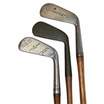 Three (3) Wood Shaft Irons Thistle Mid Iron, AMPCO Mid Iron & Walter Hagen Mashie 