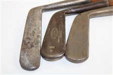 Three (3) Wood Shaft Clubs Bridgeport BGI Smooth Face Putter, Spalding Long Blade Putter & T. Stewart 4 Iron