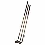 Three (3) Wood Shaft Clubs Bridgeport BGI Smooth Face Putter, Spalding Long Blade Putter & T. Stewart 4 Iron