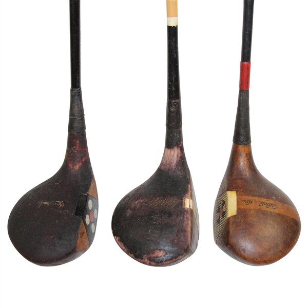 Three (3) Fancy Face Woods LH Spalding 3 Wood, R.T. Jones Spalding 2 Wood & Co-ordinator Brassie