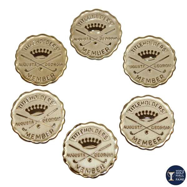 Six (6) Titleholders Augusta Georgia Member Badges/Pins in Boxes - Undated