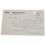Henry Cotton Signed Hand-Written Note to Les Bolland - August 13, 1980 JSA ALOA
