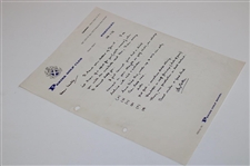 Henry Cotton Signed Hand-Written Note to Les Bolland - January 28, 1979 JSA ALOA