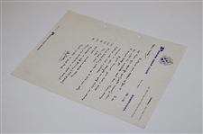 Henry Cotton Signed Hand-Written Note to Les Bolland - January 28, 1979 JSA ALOA