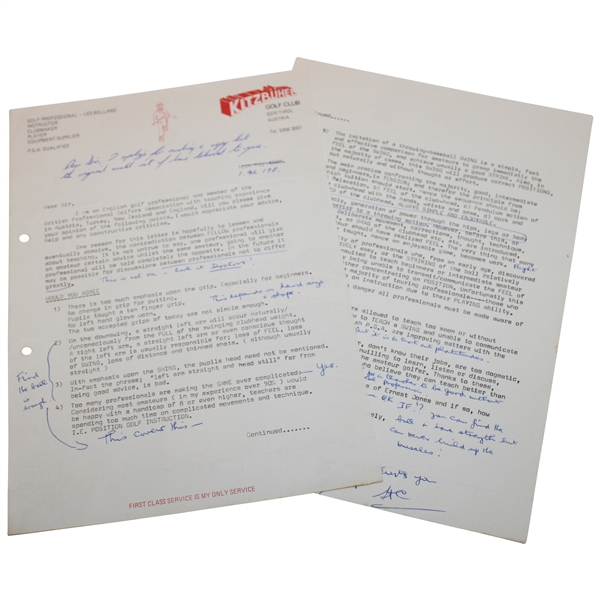 Henry Cotton Signed Typed Response to Les Bolland - August 1, 1980 JSA ALOA