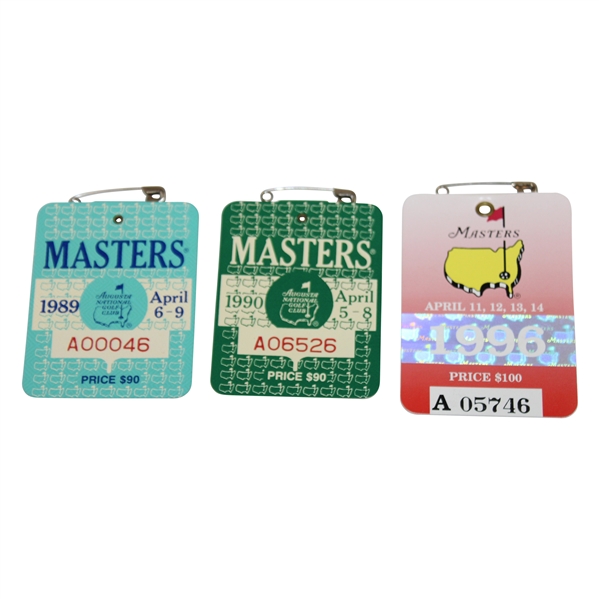 1989, 1990 & 1996 Masters Tournament SERIES Badges - Nick Faldo Winner