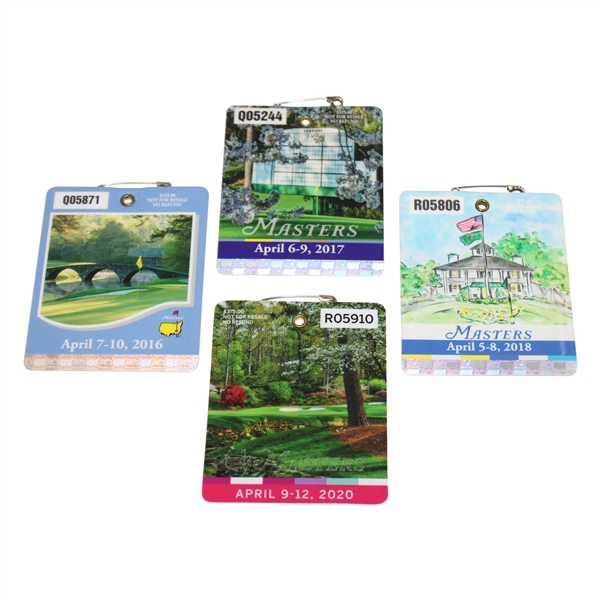 2016, 2017, 2018 & 2020 Masters Tournament SERIES Badges - Willett/Sergio/Reed/Johnson