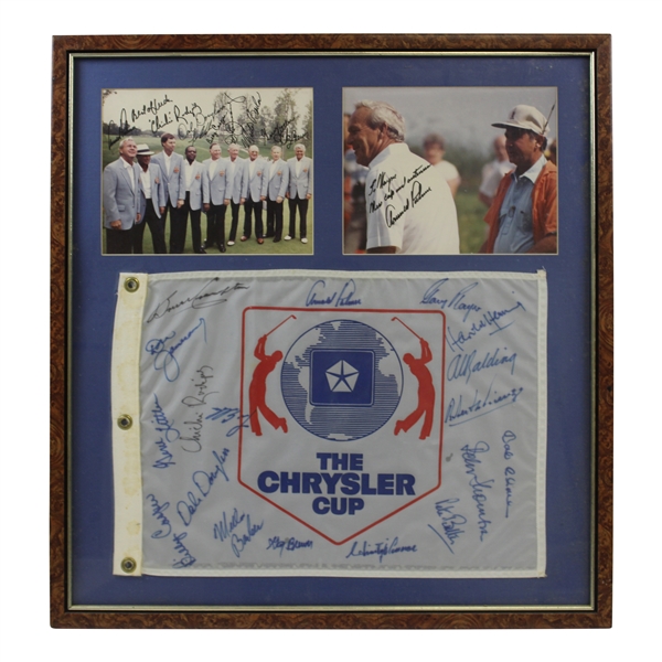 Arnold Palmer & 27 Others Signed The Chrysler Cup Flag And Photos - Framed JSA ALOA