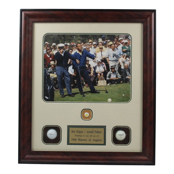 Ben Hogan And Arnold Palmer 1966 Masters Framed Photo With Logo Balls And Ball Marker 