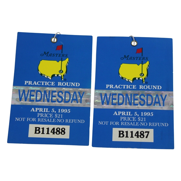 Two (2) 1995 Masters Tournament Wednesday Practice Round Tickets
