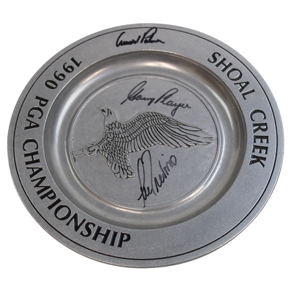 Palmer, Player, Trevino Signed 1990 PGA Championship At Shoal Creek Plate JSA ALOA