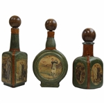 Three (3) Fausto Conluri Genuine Leather made In Italy Golf Scene Decanters