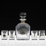 Vintage Golf Themed Pewter Overlay Decanter w/Four (4) Shot Glasses