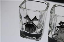 Vintage Golf Themed Pewter Overlay Decanter w/Four (4) Shot Glasses