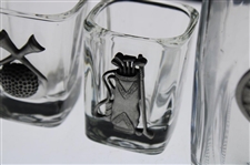 Vintage Golf Themed Pewter Overlay Decanter w/Four (4) Shot Glasses