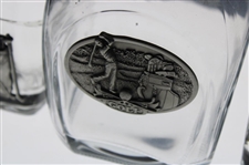 Vintage Golf Themed Pewter Overlay Decanter w/Four (4) Shot Glasses