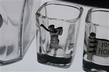 Vintage Golf Themed Pewter Overlay Decanter w/Four (4) Shot Glasses