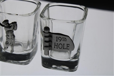 Vintage Golf Themed Pewter Overlay Decanter w/Four (4) Shot Glasses