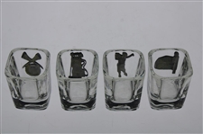 Vintage Golf Themed Pewter Overlay Decanter w/Four (4) Shot Glasses