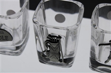 Four (4) Golf Themed Pewter Overlay Shot Glasses w/Box