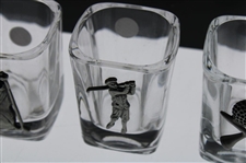 Four (4) Golf Themed Pewter Overlay Shot Glasses w/Box