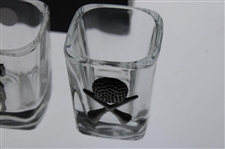 Four (4) Golf Themed Pewter Overlay Shot Glasses w/Box