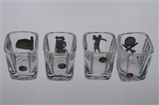 Four (4) Golf Themed Pewter Overlay Shot Glasses w/Box