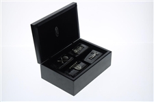Four (4) Golf Themed Pewter Overlay Shot Glasses w/Box