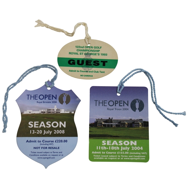 2004 & 2008 Open Championship Season Tickets w/1993 Open Championship Guest Ticket