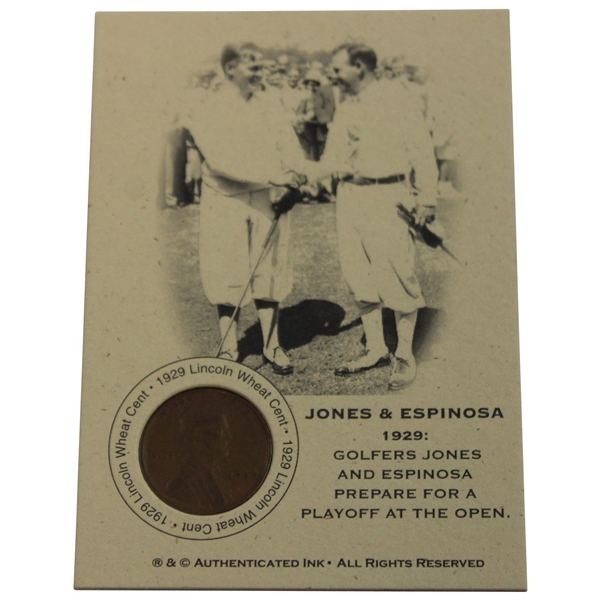 Bobby Jones & Espinosa 1929 Playoff at Winged Foot Penny Card