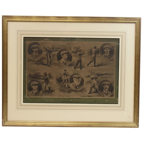 1907 Open Golf Champions by Artist Michael Brown Sepia Photogravure Incl. Vardon, Morris, Taylor, Braid - Framed