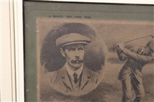 1907 'Open Golf Champions' by Artist Michael Brown Sepia Photogravure Incl. Vardon, Morris, Taylor, Braid - Framed