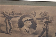1907 'Open Golf Champions' by Artist Michael Brown Sepia Photogravure Incl. Vardon, Morris, Taylor, Braid - Framed