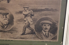 1907 'Open Golf Champions' by Artist Michael Brown Sepia Photogravure Incl. Vardon, Morris, Taylor, Braid - Framed